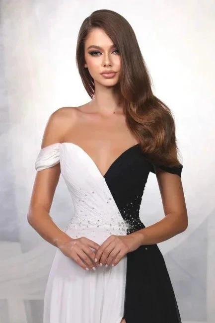 Designer A-Line Satin Off-The-Shoulder Sleeveless Prom Dresses With Split Front - Image 2
