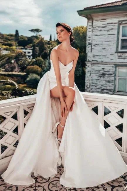 Designer A-line Satin Sleeveless Wedding Dresses With Lace - Image 2