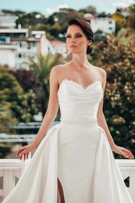 Designer A-line Satin Sleeveless Wedding Dresses With Lace - Image 3