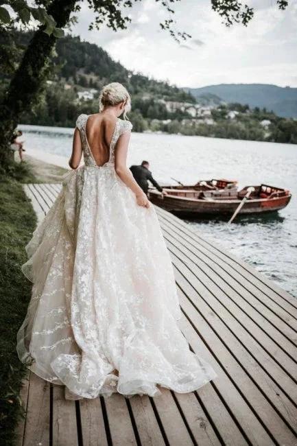 Designer A-Line V-neck Sleeveless Wedding Dresses With Lace - Image 2