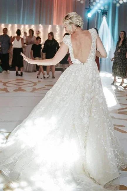 Designer A-Line V-neck Sleeveless Wedding Dresses With Lace - Image 4