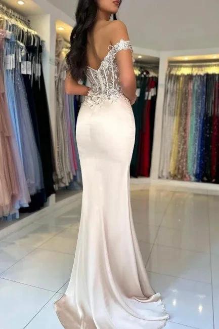 Designer Column Lace Off-The-Shoulder Sleeveless Prom Dress With Split Front - Image 6