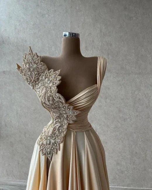 Designer Elegant Sleeveless A-line Long Glitter Silt Prom Dresses - Image 2