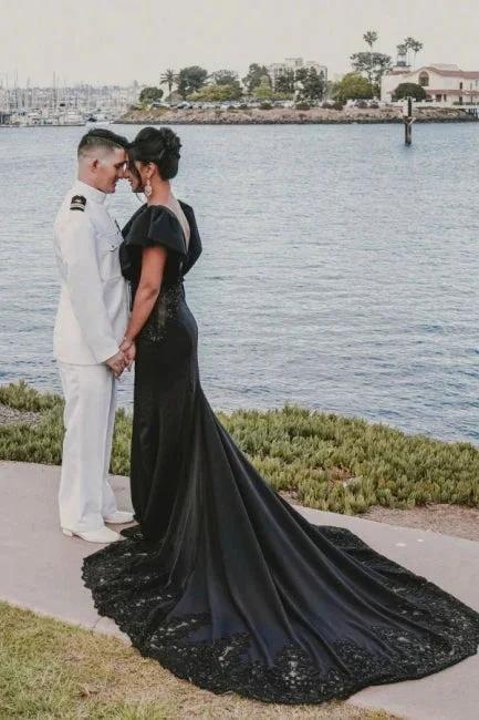 Designer jewel sleeveless mermaid satin split Wedding dresses with lace - Image 2