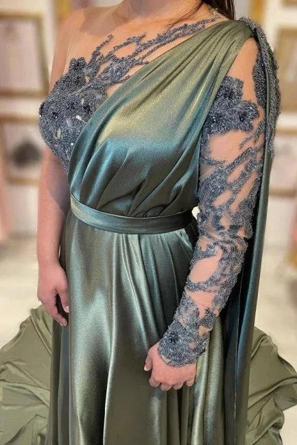 Designer Long A-line Lace Split Evening Dresses With Long Sleeve - Image 2