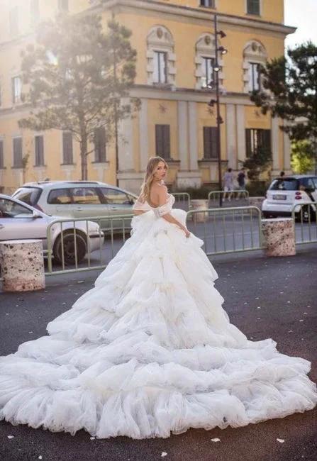 Designer Long A-line Off-the-shoulder Wedding Dresses With Lace - Image 2