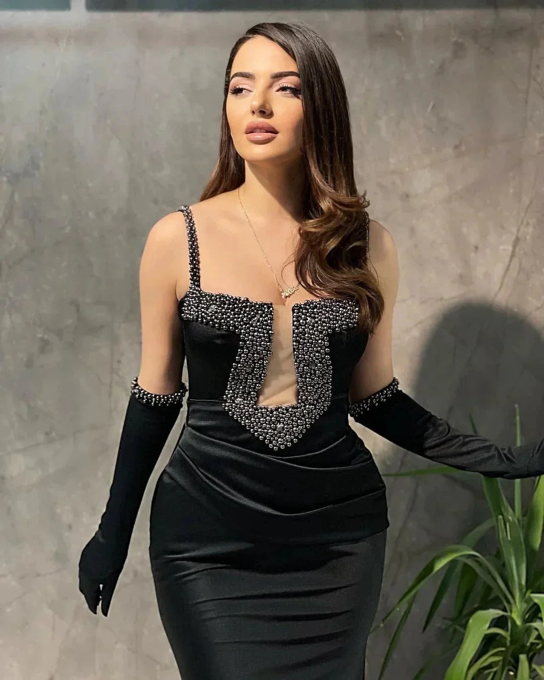 Designer Long Black Spaghetti Straps Beading Sleeveless Mermaid Prom Dress - Image 2