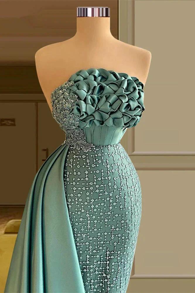 Designer Long Green Mermaid Sleeveless Beading Prom Dress With Ruffles - Image 2