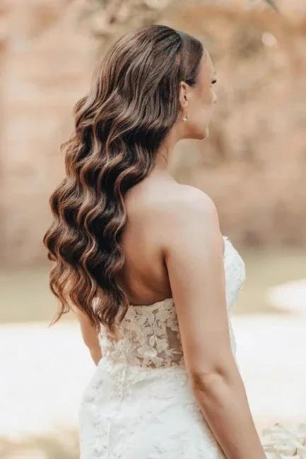 Designer Long Ivory Mermaid Strapless Lace Wedding Dress with Train - Image 3