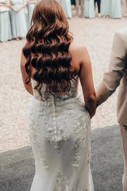 Designer Long Ivory Mermaid Strapless Lace Wedding Dress with Train - Image 6