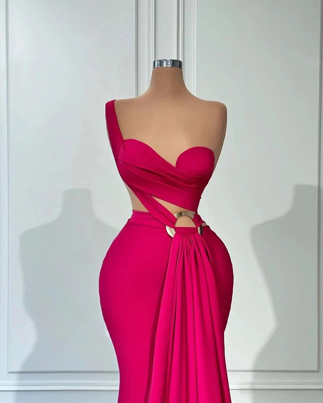 Designer Long Mermaid One Shoulder Sleeveless Satin Prom Dress - Image 2