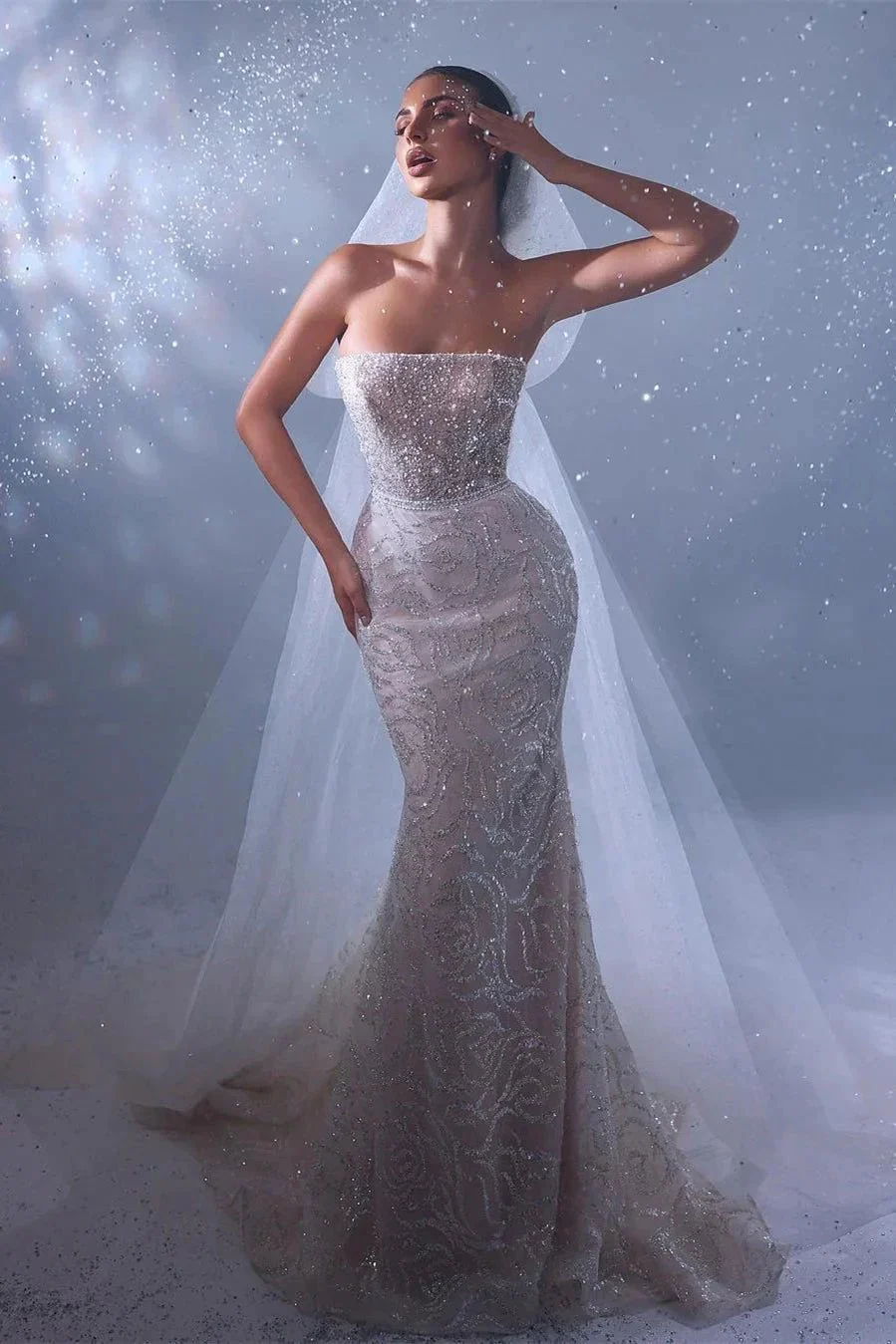 Designer Long Mermaid Sleeveless Lace Wedding Dress With Train - Image 3