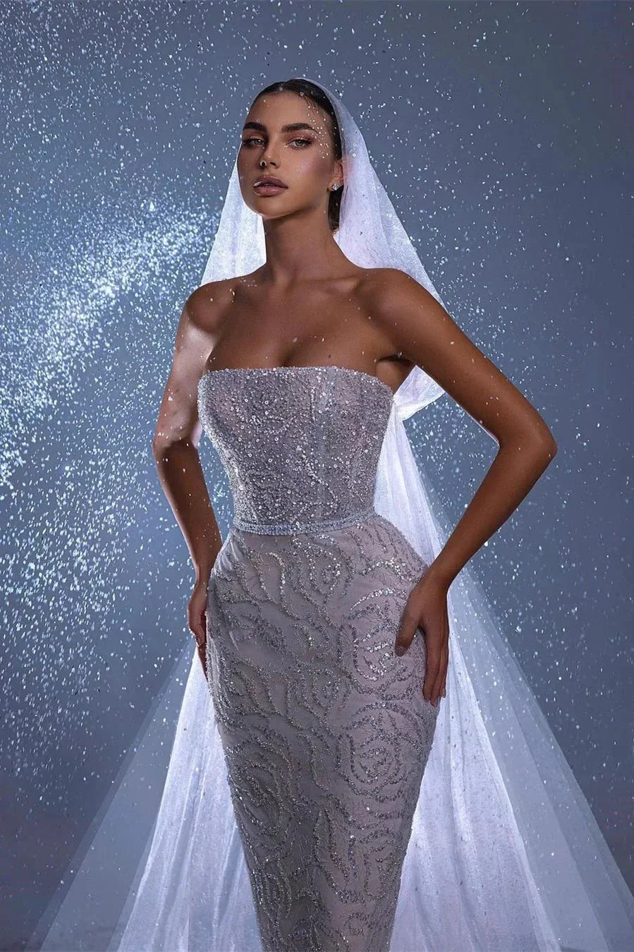 Designer Long Mermaid Sleeveless Lace Wedding Dress With Train - Image 4