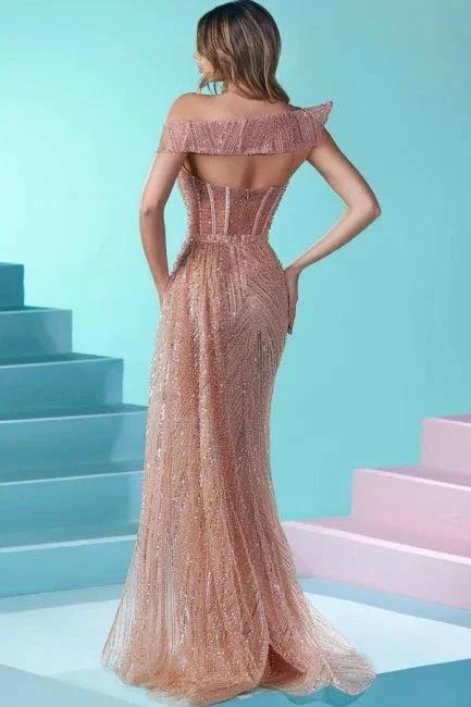 Designer Long Mermaid Spaghetti Strap Beading Sequined Prom Dress With Slit - Image 2