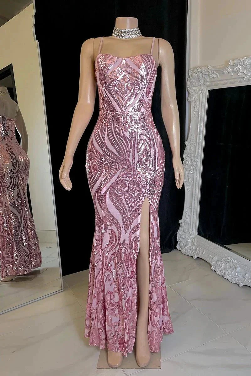 Designer Long Mermaid Spaghetti Straps Split Front Prom Dress - Image 2