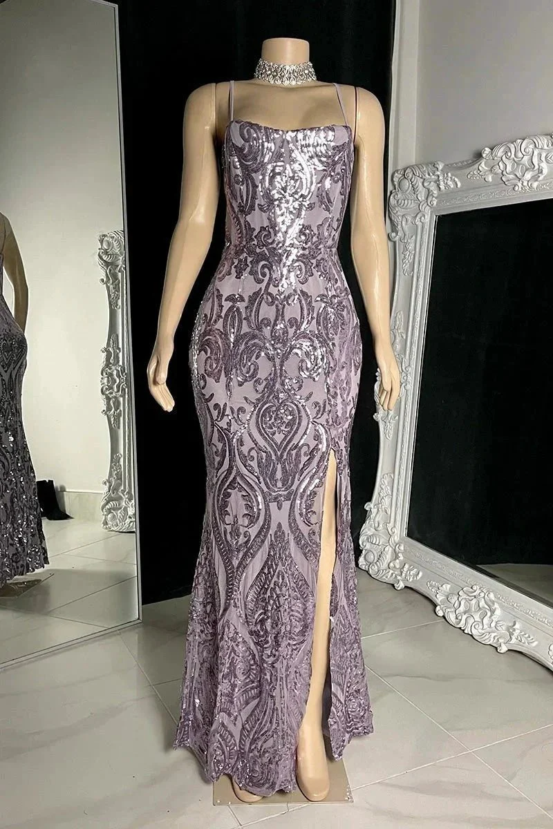 Designer Long Mermaid Spaghetti Straps Split Front Prom Dress - Image 3