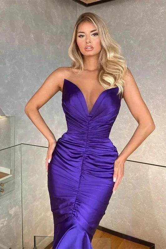 Designer Long Purple V-neck Sleeveless Mermaid Prom Dress - Image 2