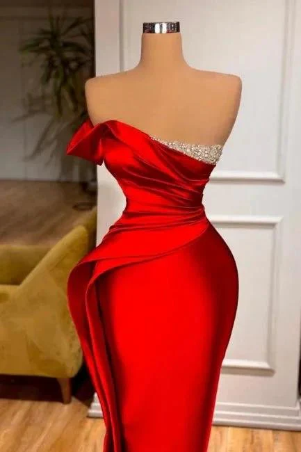 Designer Long Red Glitter Sleeveless Mermaid Evening Dresses - Image 2