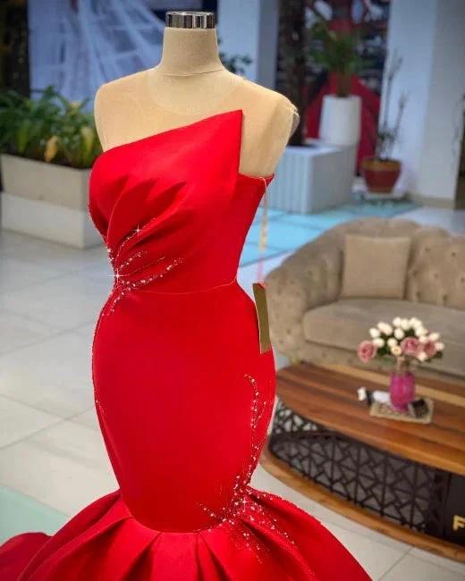 Designer Long Red Sleeveless Mermaid Prom dresses - Image 2