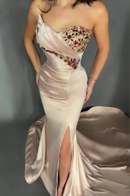 Designer Long Sweetheart Sleeveless Split Mermaid Evening Dresses With Glitter - Image 2