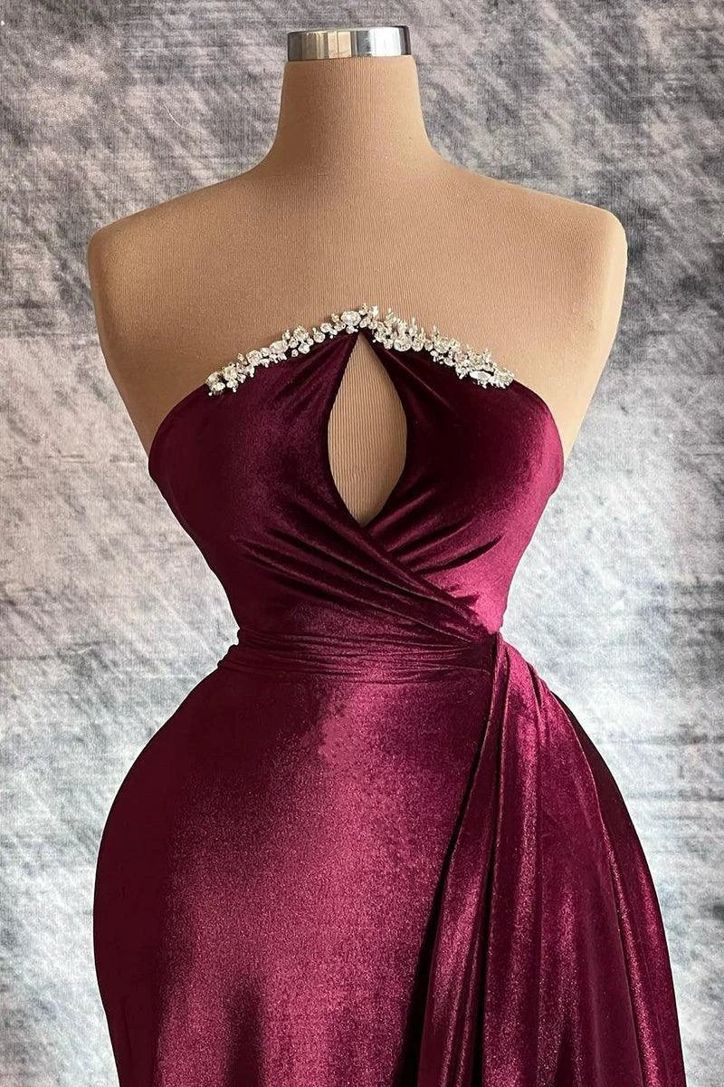 Designer Long Velvet Sequined Long Sleeves Prom Dress With Train - Image 4