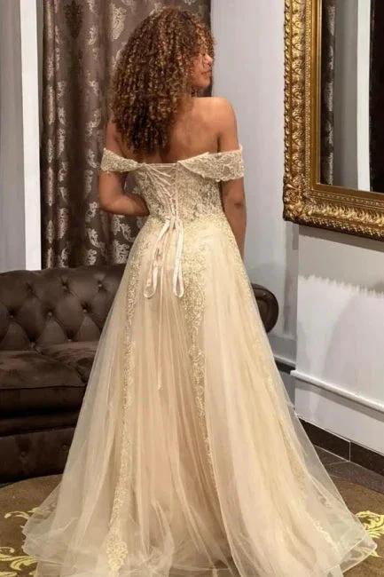 Designer Off-the-shoulder A-line Long Evening Dresses With Lace - Image 2