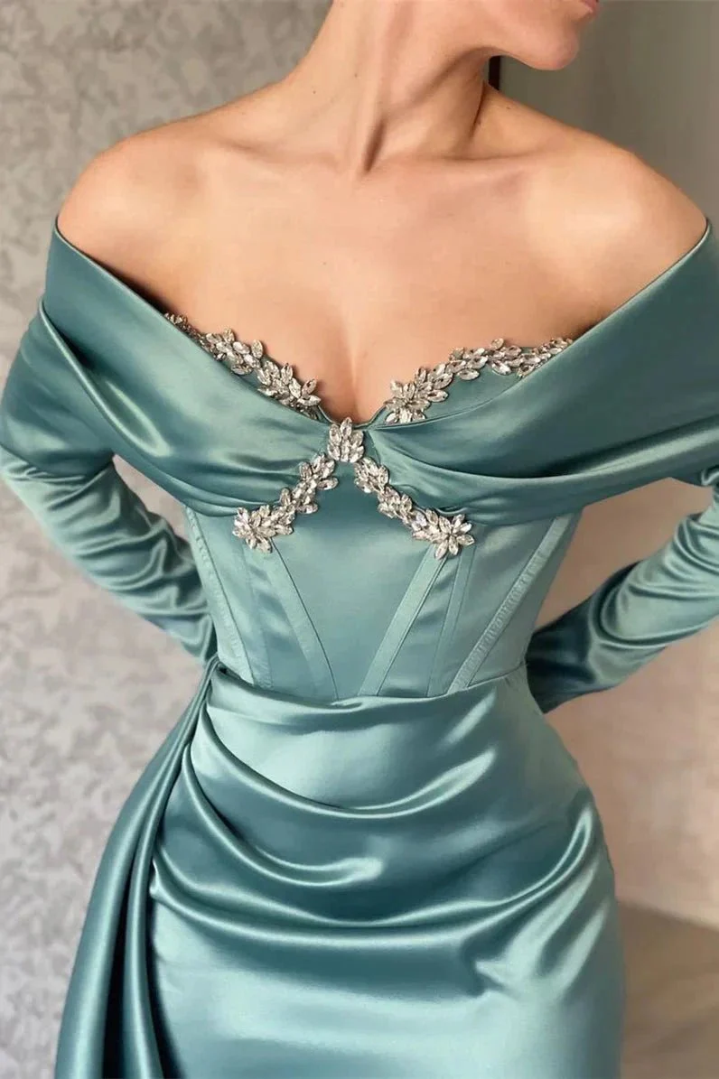 Designer Off-the-shoulder Long Sleeves Glitter Mermaid Prom Dress With Glitter - Image 4