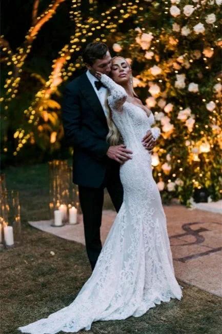 Designer Off-the-shoulder Long Sleeves Mermaid Wedding Dresses With Lace - Image 2