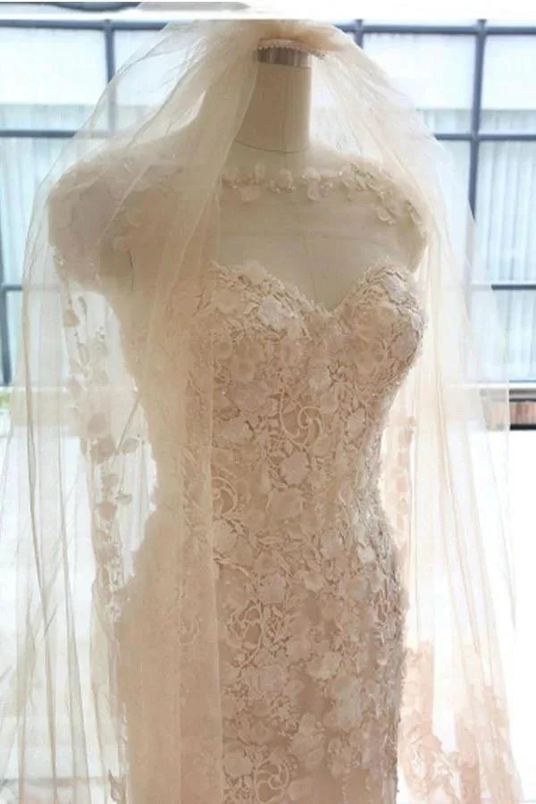 Designer Open Back Sheer Flowers Long Sleeve Mermaid Wedding Dress WD101 - Image 3