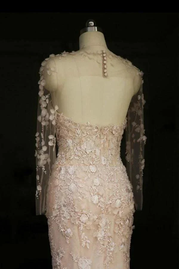 Designer Open Back Sheer Flowers Long Sleeve Mermaid Wedding Dress WD101 - Image 4