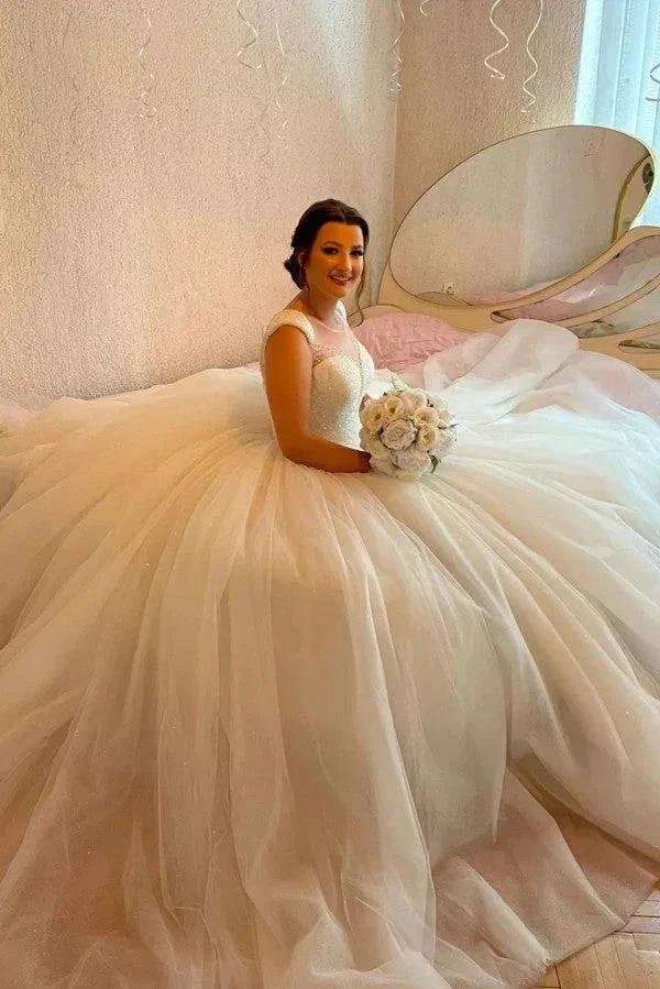 Designer Princess Long A-line Sequined Sleeveless Wedding Dresses - Image 6