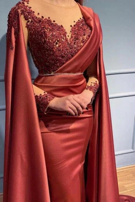 Designer Red Long Mermiad V-neck Lace Evening Dresses With Sleeves - Image 2