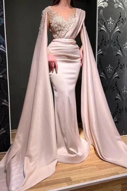 Designer Red Long Mermiad V-neck Lace Evening Dresses With Sleeves - Image 3