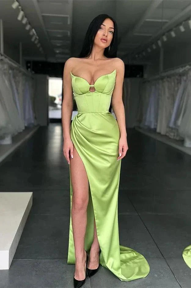 Designer Sexy Stretch Satin Mermaid Prom Dress With Side Slit - Image 2