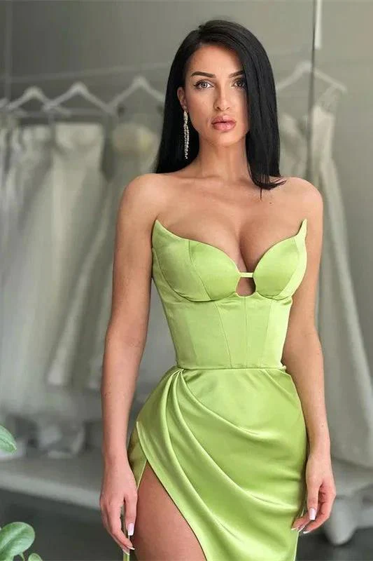 Designer Sexy Stretch Satin Mermaid Prom Dress With Side Slit - Image 3