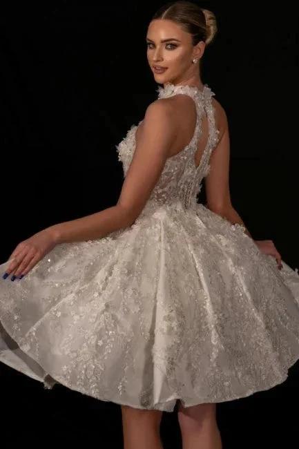 Designer Short A-line Lace Beading Sequined Sleeveless Wedding Dress - Image 2