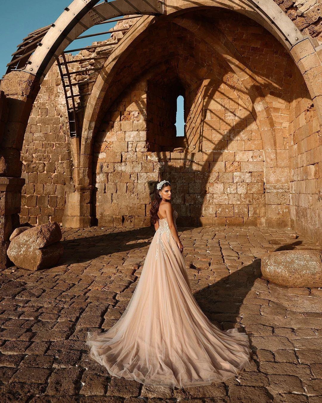 Designer Sweetheart Long A-line Glitter Lace Wedding Dress With Slit - Image 8