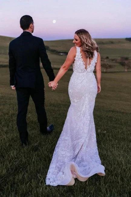 Designer V-Neck Sleeveless Mermaid Wedding Dresses With Lace - Image 2