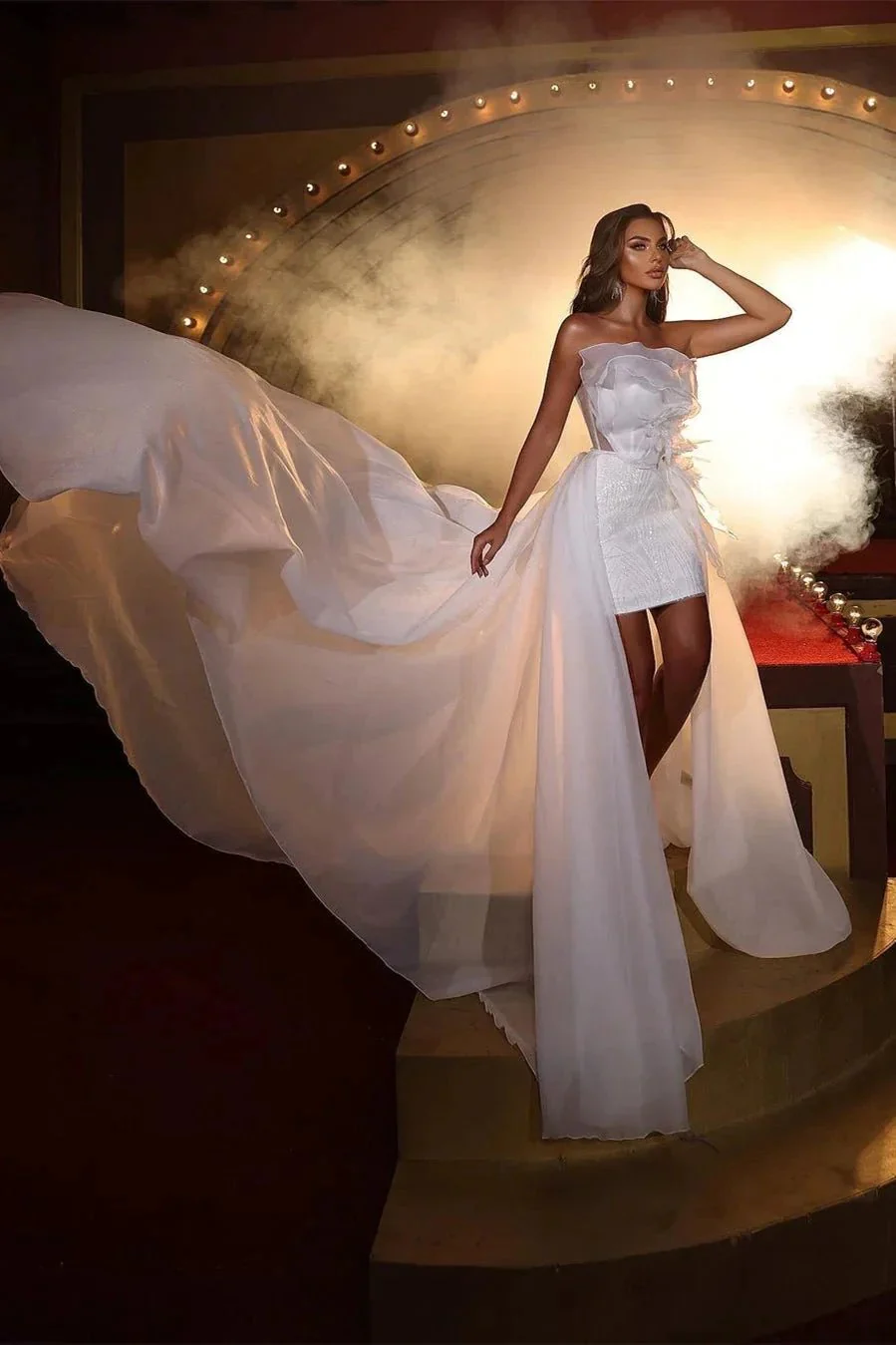 Designer White Sleeveless Wedding Dress With Ruffles Bridal Gown With Lace - Image 2