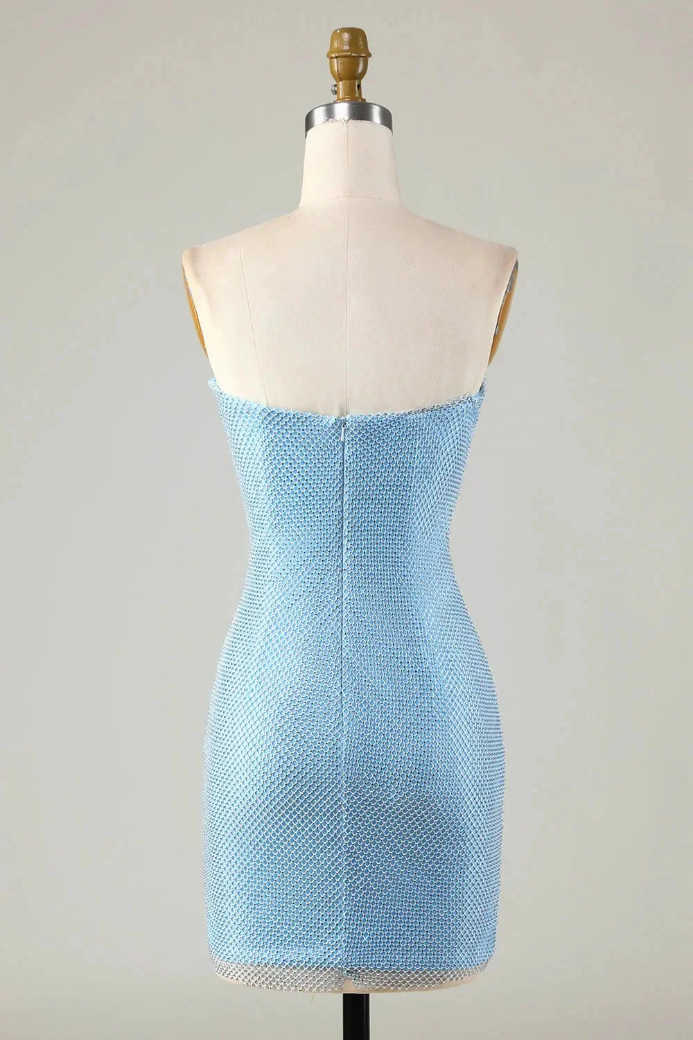 Blue Tight Beaded Short Homecoming Dress With Detachable Sleeves - Image 2