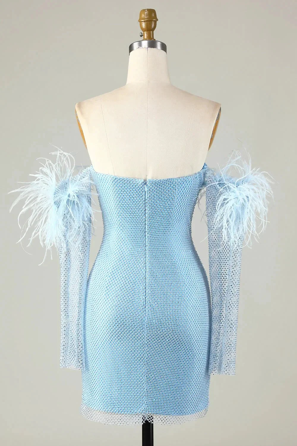 Blue Tight Beaded Short Homecoming Dress With Detachable Sleeves - Image 4