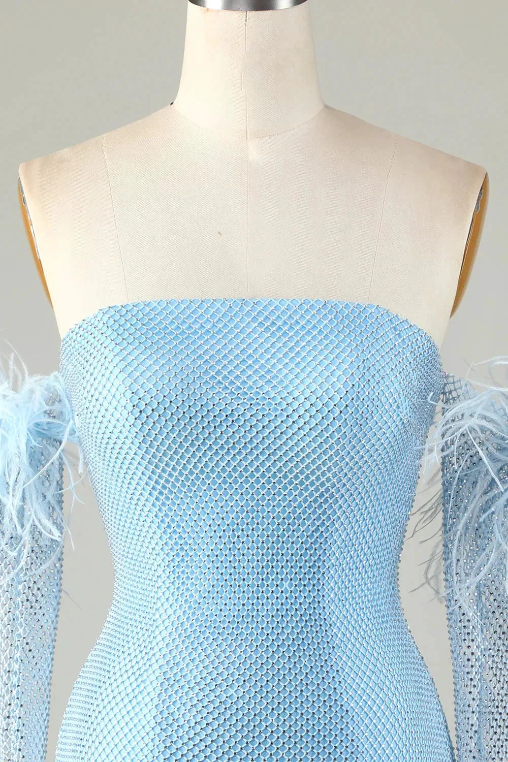 Blue Tight Beaded Short Homecoming Dress With Detachable Sleeves - Image 6