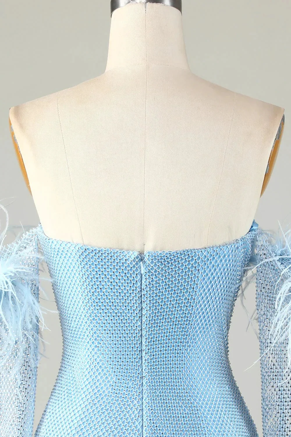 Blue Tight Beaded Short Homecoming Dress With Detachable Sleeves - Image 7