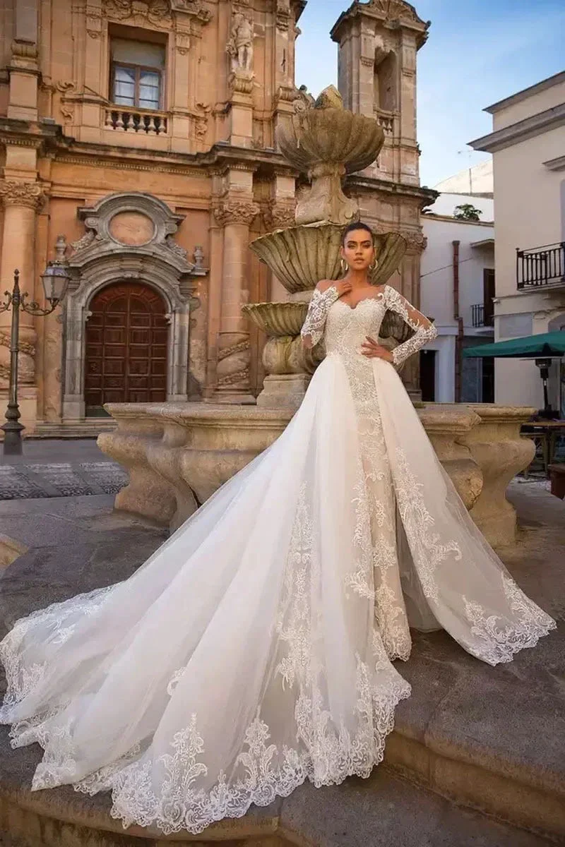 Detachable Train Mermaid Long Sleeves Wedding Dresses Lace Robe De Mariée Vestido De Noiva - Image 2