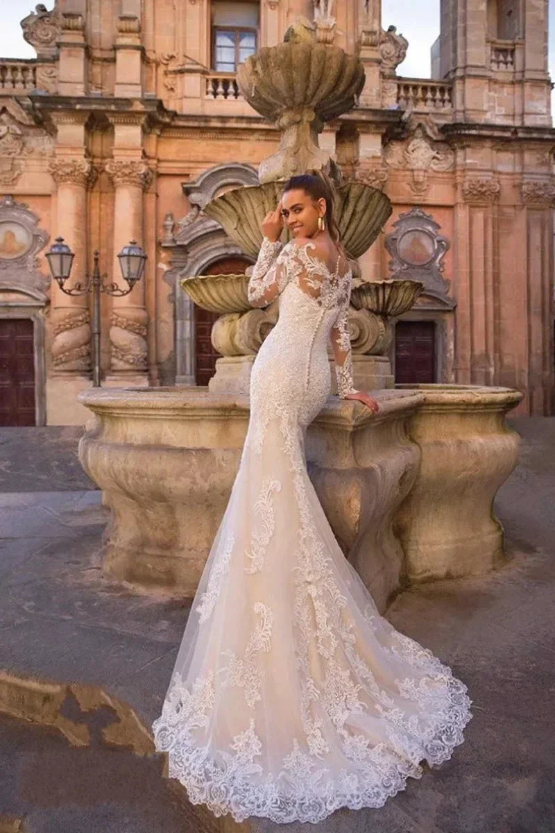 Detachable Train Mermaid Long Sleeves Wedding Dresses Lace Robe De Mariée Vestido De Noiva - Image 4