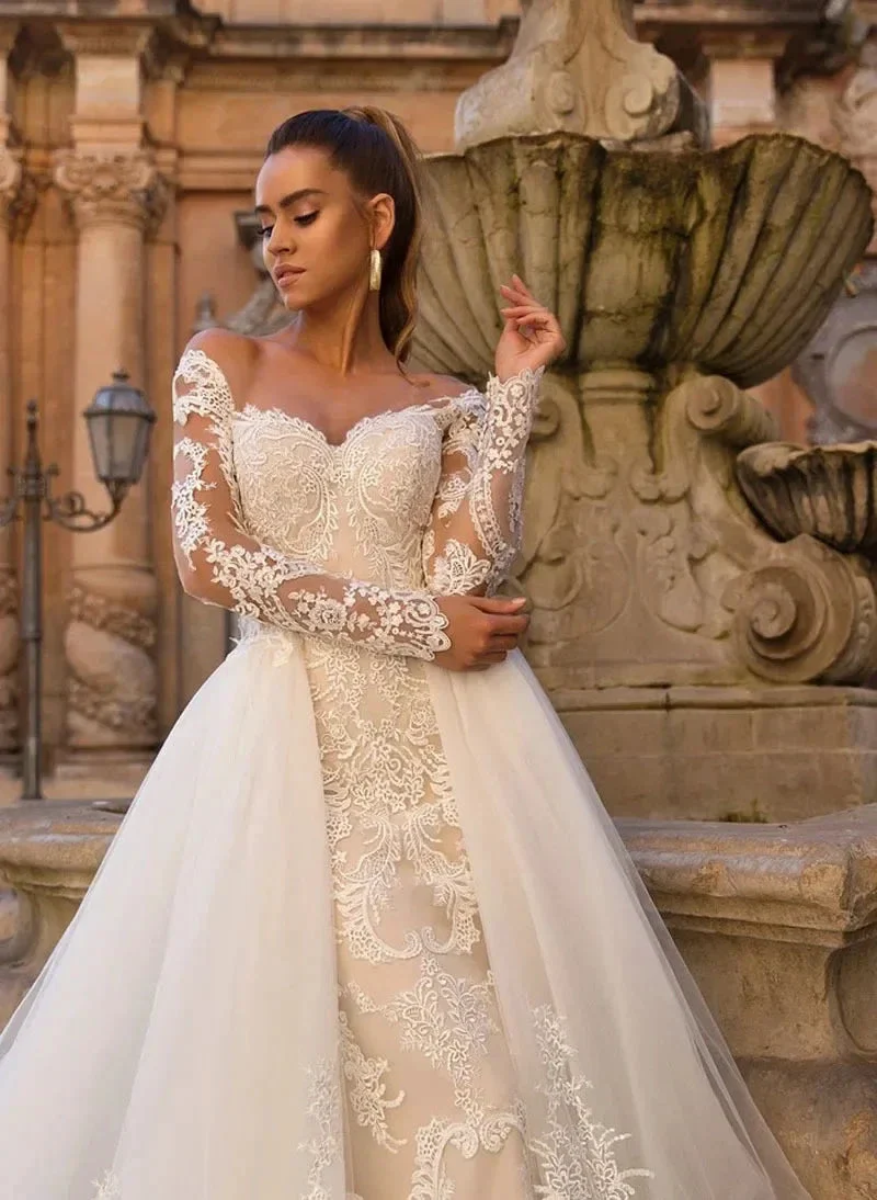 Detachable Train Mermaid Long Sleeves Wedding Dresses Lace Robe De Mariée Vestido De Noiva - Image 5