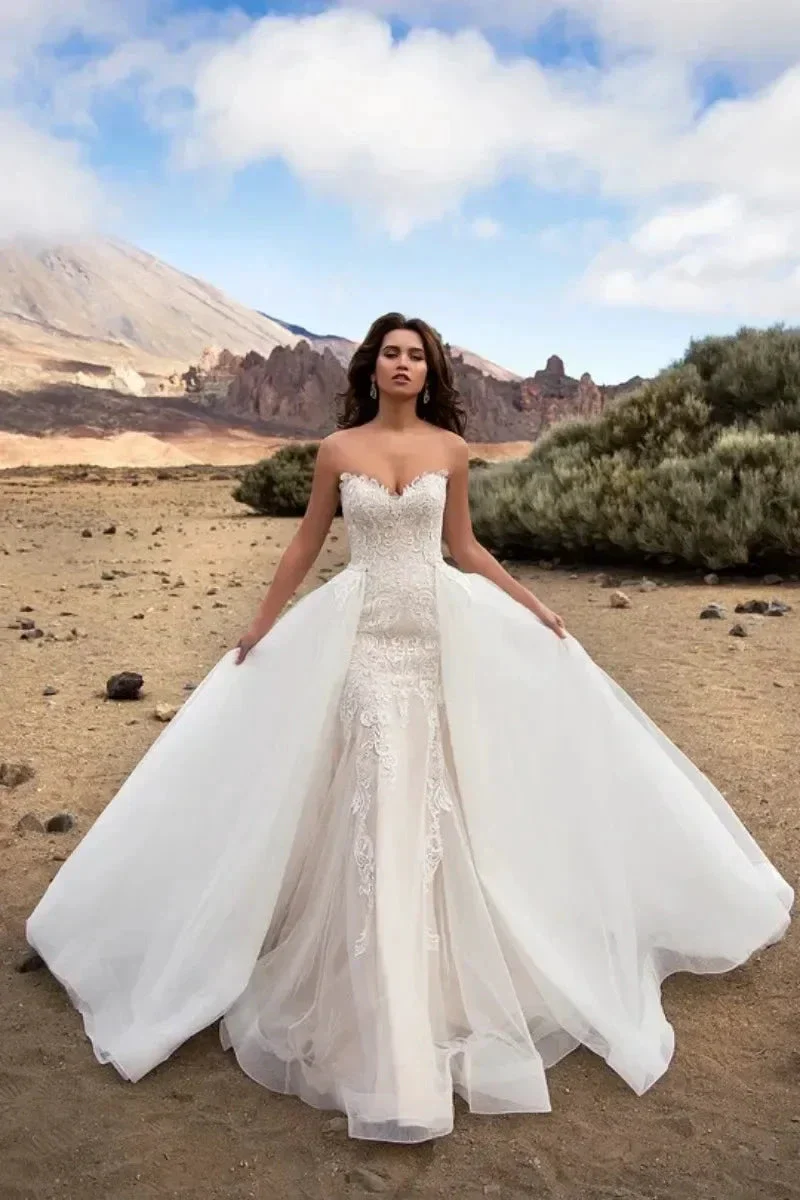 Detachable Train Mermaid Vestidos De Novia Appliques Vestido De Noiva Sweetheart Lace Up Wedding Dresses Lace Robe De Mariée - Image 2