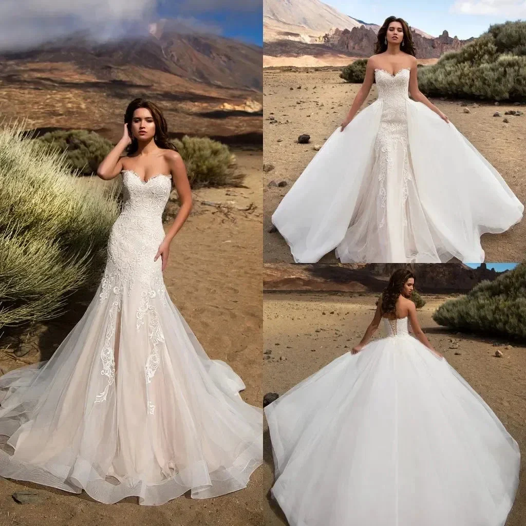 Detachable Train Mermaid Vestidos De Novia Appliques Vestido De Noiva Sweetheart Lace Up Wedding Dresses Lace Robe De Mariée - Image 4