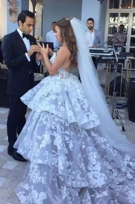 Dignified Sweetheart Sleeveless Ball Gown Tulle Wedding Dresses with Lace - Image 4