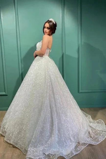 Dignified Transparent Lace One Shoulder Long Ball Gown Wedding Dresses - Image 2